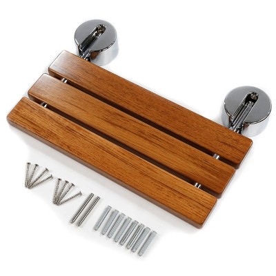 20" Teak Wood Folding Wall Mounted Shower Seat with Stainless Steel Hardware