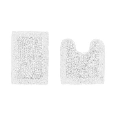 Edge White Cotton Tufted Reversible Bath Rug Set, 2 Pieces