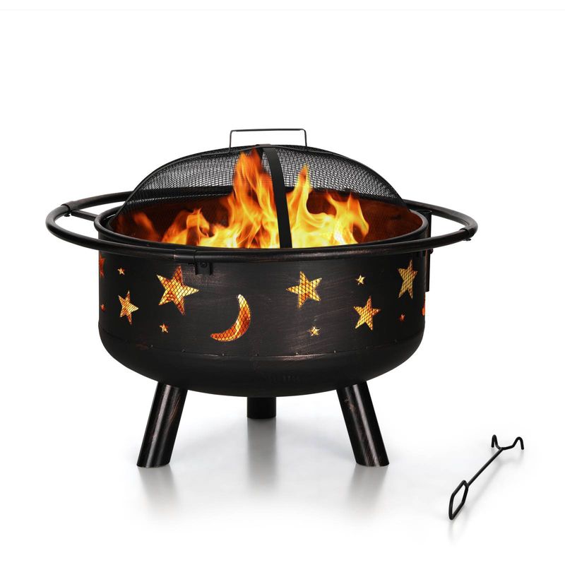 Captiva Designs 30&#34; Star &#38; Moon Bonfire Wood Burning Round Fire Pit E02GS051 Black, 3 of 7