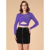 Allegra K Women's Glitter Long Sleeve Cut Out Twist Front Slim Fitted Crop Top - 4 of 4