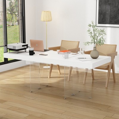 FUFU&GAGA Modern Glass Leg Dining Table - White Top for a Contemporary Dining Experience