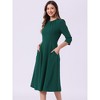 INSPIRE CHIC Women's 3/4 Sleeve Pleated Round Neck Pockets A-Line Swing Work Midi Dress - 4 of 4