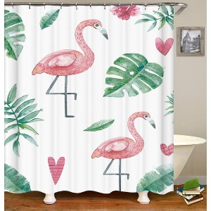 Cute Flamingo And Leaves Shower Curtains for Bathroom Waterproof Fabric Bath Curtain Durable Soft Stylish Bathroom Decor 72x72 Inch - 1 of 1