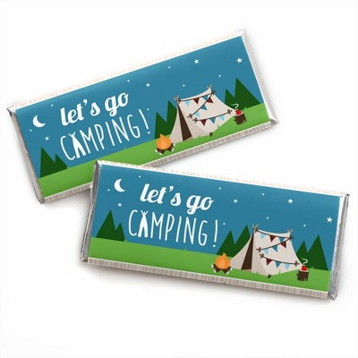 Big Dot of Happiness Happy Camper - Candy Bar Wrapper Camping Baby Shower or Birthday Party Favors - Set of 24