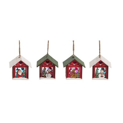 Transpac Light Up Christmas House Ornament Set of 4 Festive Home Decorations for Tree and Holiday Cheer