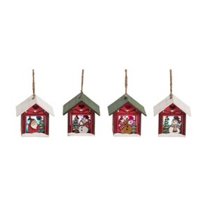 Transpac Light Up Christmas House Ornament Set of 4 Festive Home Decorations for Tree and Holiday Cheer - 1 of 1