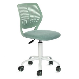 HomeRoots Teal and White Adjustable Height Swivel Rolling Office Chair - 1 of 4