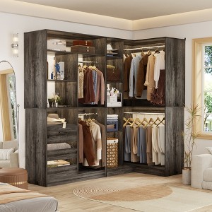 Aheaplus 72'' Set of 2 Corner Closet System with Drawers, Closet Organizer with Hanging Rods and Shelves Tower - 1 of 4