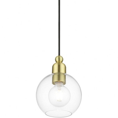 Satin Brass 6.5" Globe Mini Pendant with Clear Glass