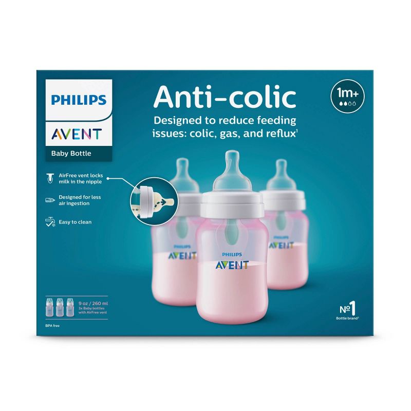 Philips Avent Anti-Colic Baby Bottle with AirFree Vent - Pink - 9oz/3pk, 3 of 19