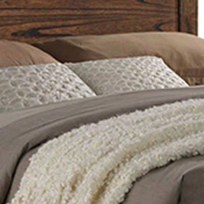 Oak Queen Bed with Storage and Upholstered Headboard