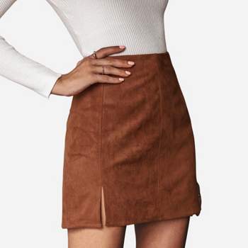 Women's Faux Suede Side Split Mini Skirt - Cupshe - Brown