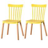 Fabulaxe Plastic Dining Chair Windsor Design with Beech Wood Legs, Yellow Set of 2