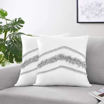 Sweet Jojo Designs Decorative Accent Throw Pillow Case Covers 18in. Each Boho Fringe White and Grey 2pc