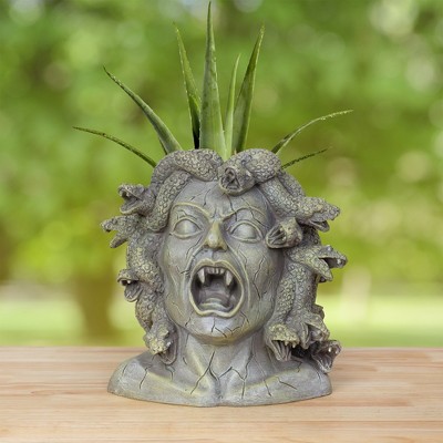 Large Gray Resin Medusa Head Planter for Outdoor Decor