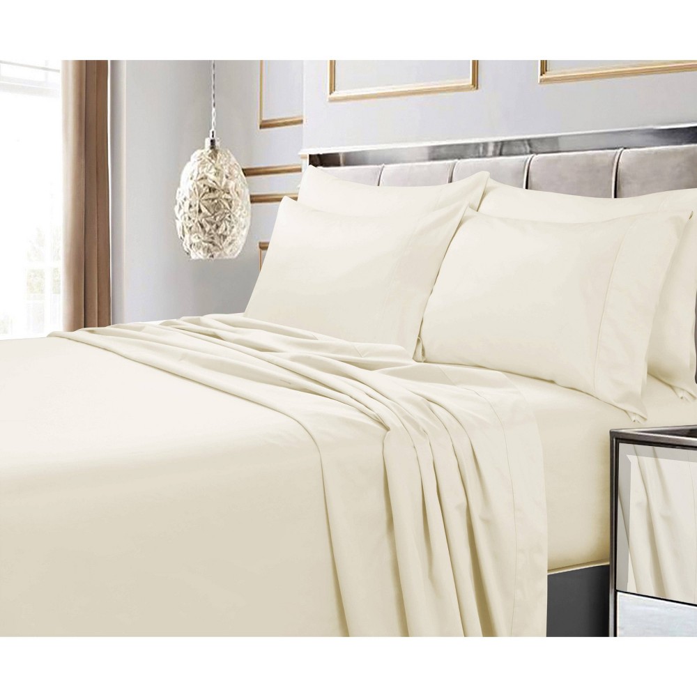 California King 600 Thread Count 6pc Extra Deep Pocket Sateen Sheet Set Ivory - Tribeca Living: Cotton, Mercerized, OEKO-TEX Certified