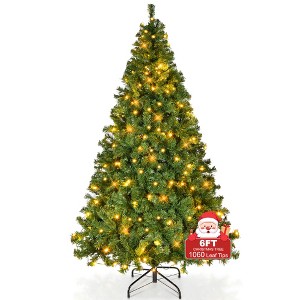 6ft Pre-Lit Artificial Christmas Tree with 250 Warm Lights, 1060 Tips, Hinged Full Pine Tree with Metal Stand - 1 of 4