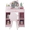 Kids Vanity Set, Little Girl Makeup Vanity Table with a Bear-Shape Chair, 3 Drawers and 4 Open Cabinets, Wooden Toddler Princess Dressing Table, Pink - 2 of 4
