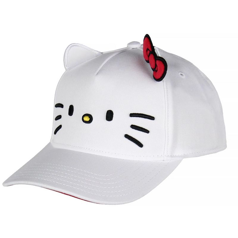 Hello Kitty Embroidered Face Whiskers Adult Snapback Hat With 3D Ears And Bow White, 3 of 6