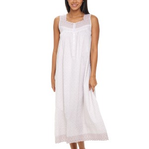 ADR Women's Cotton Nightgown, Sybil Sleeveless Lace Trim Button Up Long Vintage Night Dress Gown - 1 of 4