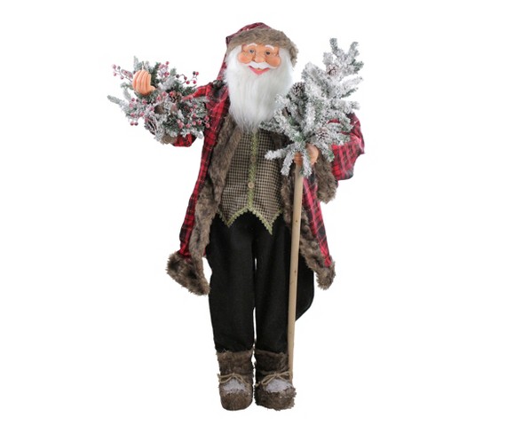 Northlight 5' Standing Santa Claus Christmas Figure with Flocked Alpine Tree and Wreath