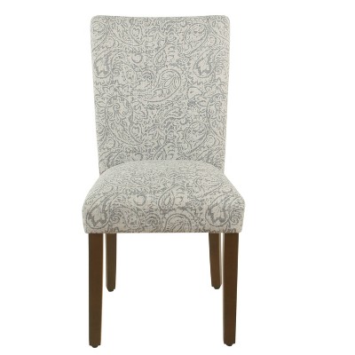 Floral Gray Linen Upholstered Parsons Side Chair Set