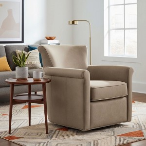 Sapphtopaz Modern Swivel Accent Chair with Rolled Back & Arm PU Upholstered Barrel Chairs with 360° Metal Swivel Base for Living Room, Bedroom - 1 of 4