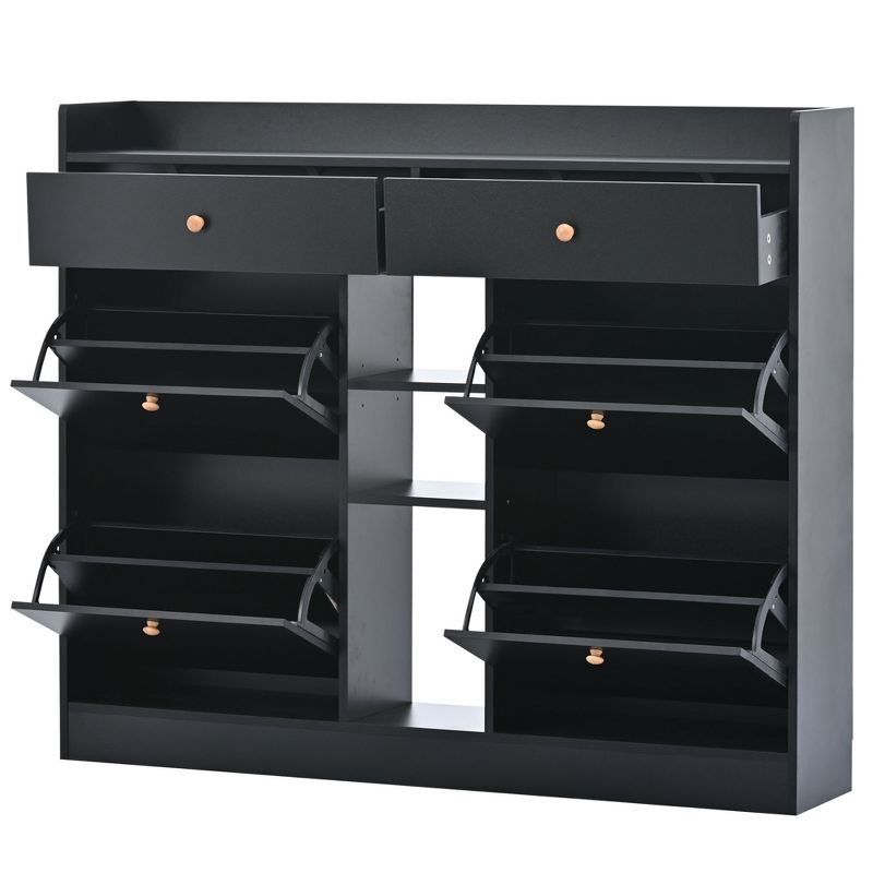 Clint 42.5" Height Shoe Rack Multifunctional 2-Tier Organizer with Drawers for 19 Pairs with 4 Flip Down Drawers-Maison Boucle, 3 of 9