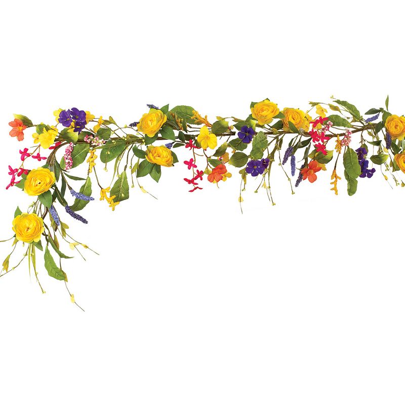 Collections Etc Yellow Rose Wildflower Floral Garland 60" x 6" x 4", 1 of 3