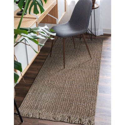 Eco-Friendly Gray Jute 2'7" x 6'1" Runner Rug, Handwoven and Reversible