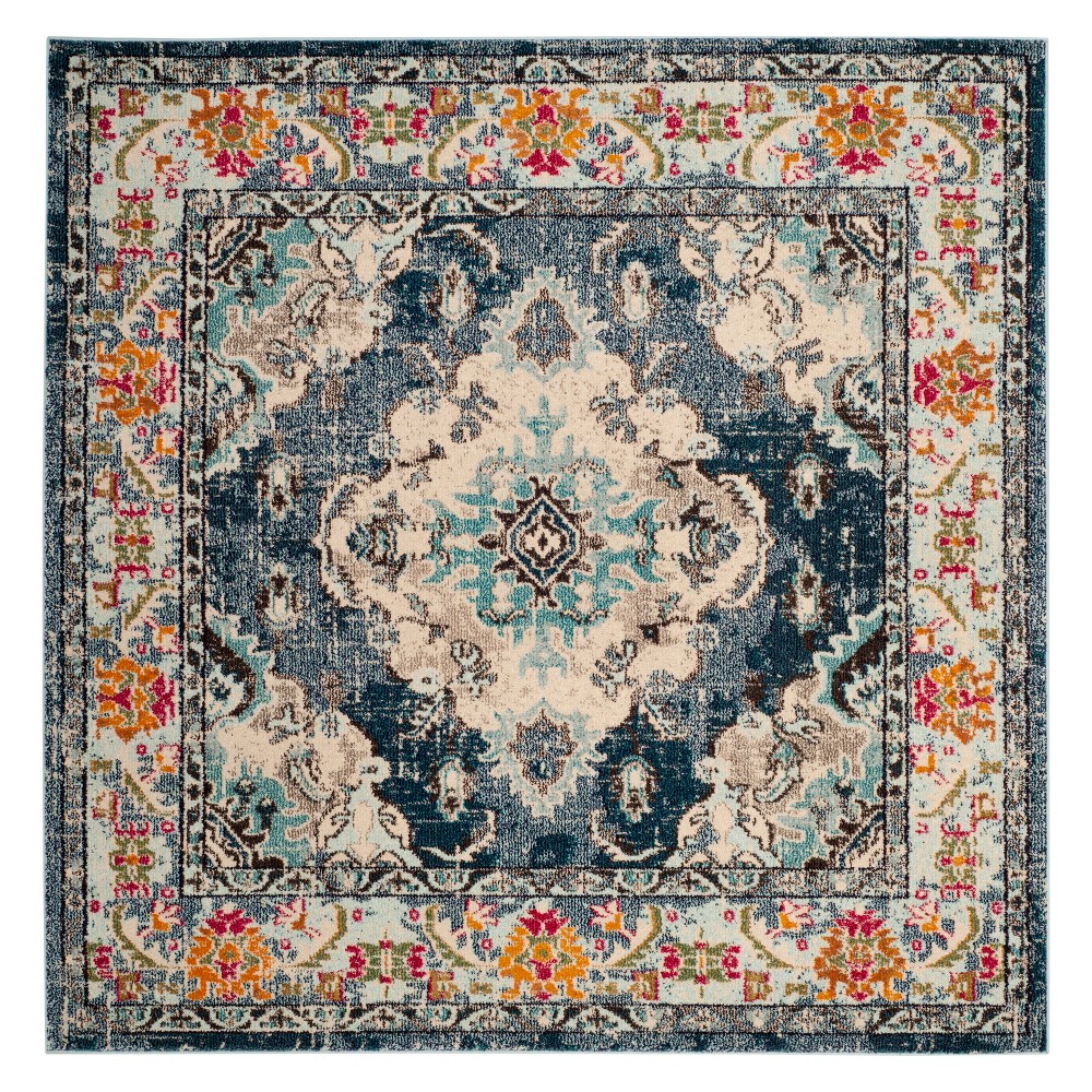 9'x9' Medallion Square Area Rug Navy Blue - Safavieh