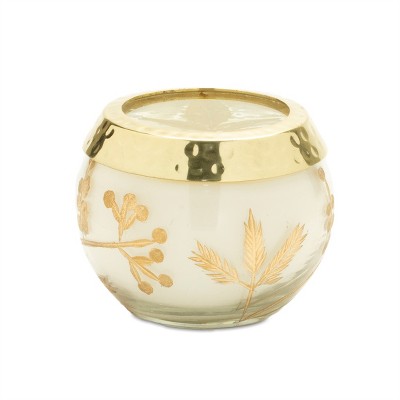 Frosted Juniper Scented Soy Candle with Pressed Leaf Lid (Set of 3)