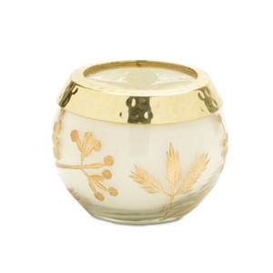 Frosted Juniper Scented Soy Candle with Pressed Leaf Lid (Set of 3) - 1 of 4