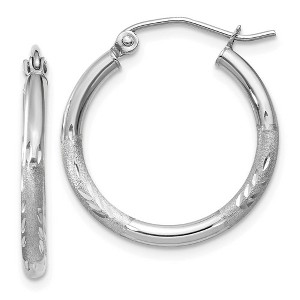 Black Bow Jewelry 2mm x 20mm 14k White Gold Satin & Diamond-Cut Round Hoop Earrings - 1 of 4