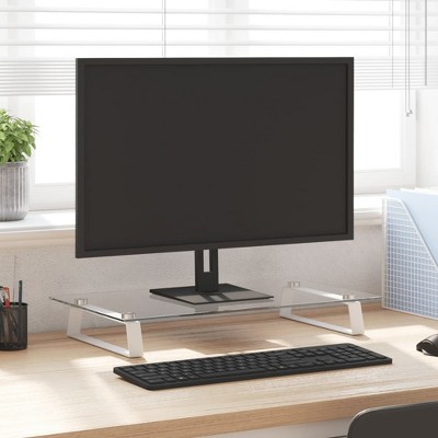 vidaXL Monitor Stand White 23.6 in.x13.8 in.x3.1 in. Tempered Glass and Metal