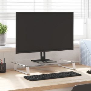 vidaXL Monitor Stand White 23.6 in.x13.8 in.x3.1 in. Tempered Glass and Metal - 1 of 4