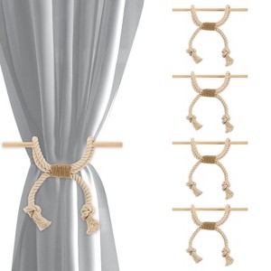 Unique Bargains Cotton Hand-Woven Decorative Tassel Curtain Tiebacks with Wood Club - 1 of 4