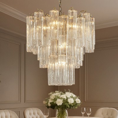 ALOADECOR 23'' Mid Century Modern Flower Glass Chandelier in Aged Bronze Elegant Vintage Glam Tiered Pendant Light for Dining Room or Wedding Venue