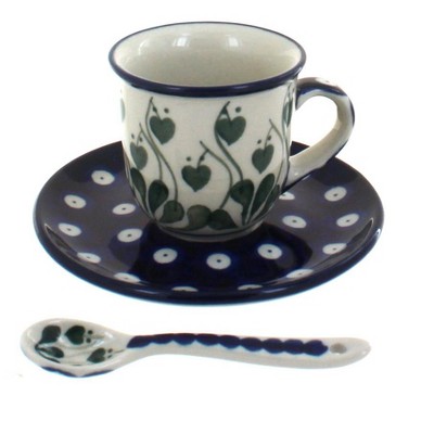 Blue Rose Polish Pottery Alyce Espresso Cup & Saucer with Spoon