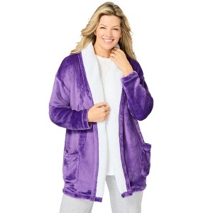 Dreams & Co. High Pile Fleece Lined Collar Microfleece Bed Jacket - 1 of 4
