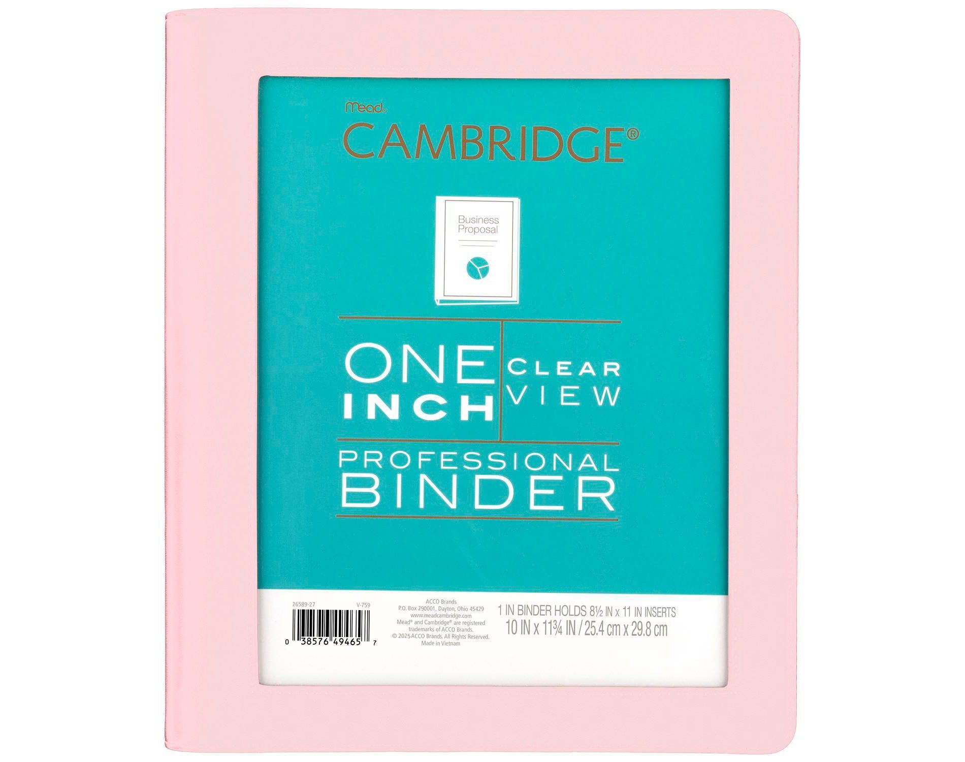 Cambridge 1" Professional Clear View 3 Ring Binder Black