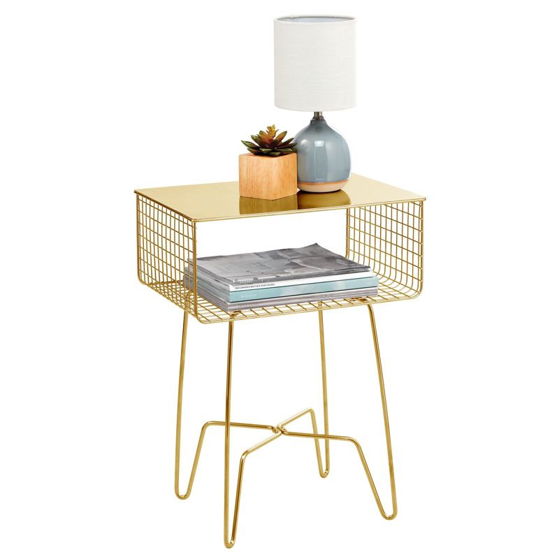 mDesign Steel Side/End Table Nightstand with Storage Shelf Basket, 4 of 7