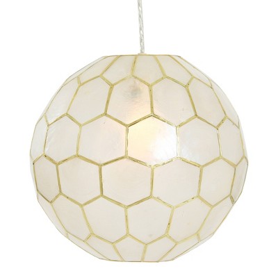 Storied Home Capiz Honeycomb Globe Pendant Light Capiz White Seashells