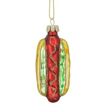 Northlight 4" Hot Dog in a Bun Glass Christmas Ornament