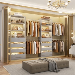 Aheaplus 8-11FT Closet Organizer with Drawers, Walk-in Wardrobe Closet System with 4 Hanging Rods - 1 of 4