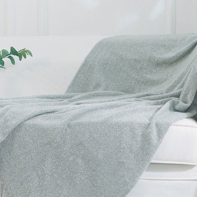 Ultra Soft Gray Wool Knitted Throw Blanket with Fringe