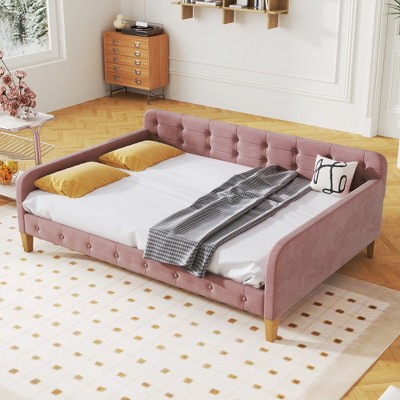 Full/Twin Size Upholstered Daybed with 4 Wood Support Legs-ModernLuxe