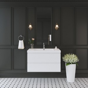 SEVOBAL Bathroom Vanities 36 Inch Sleek Floating Vanity: Resin Washbasin Whisper Quiet Soft Closing Storage, White, 35.43"*19.69"*22.44" - 1 of 4
