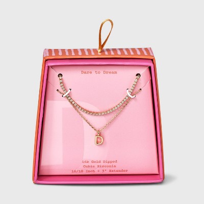 14K Gold Dipped Cubic Zirconia Initial Necklace Set 2pc - A New Day™ Gold