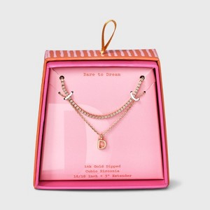 14K Gold Dipped Cubic Zirconia Initial Necklace Set 2pc - A New Day™ Gold - 1 of 3